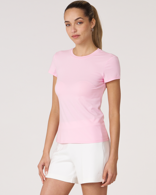 Rebody Active Rebody Essentials Fitted Short Sleeve Top In Pink