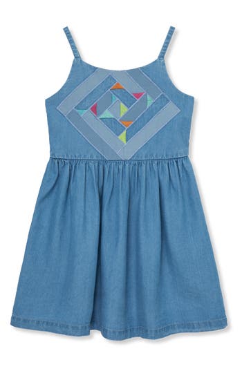 Shop Peek Aren't You Curious Kids' Embroidered Patchwork Dress In Light Stone