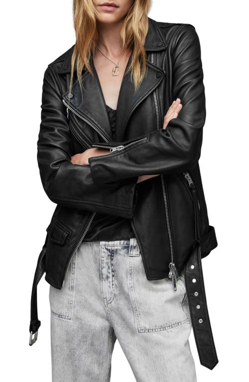 AllSaints Billie Oversize Leather Biker Jacket Black at Nordstrom,