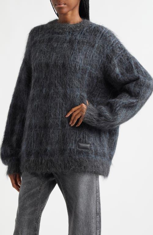 Shop Alexander Wang Plaid Oversize Wool & Mohair Blend Sweater In 445a Aqua Black Plaid