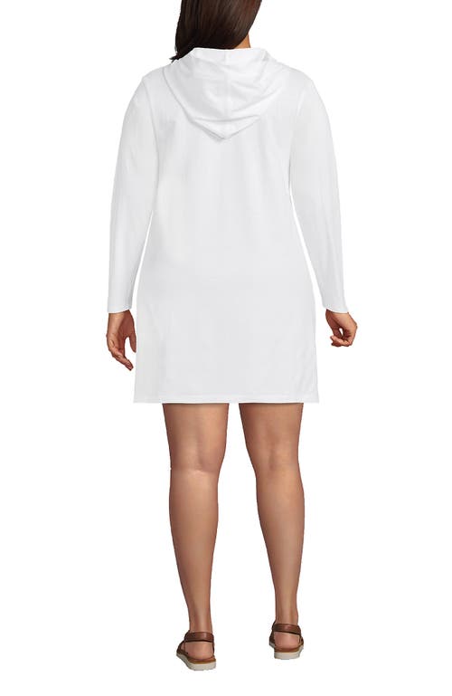 Shop Lands' End Plus Size Cotton Jersey Long Sleeve Hooded Swim Cover-up Dress In White