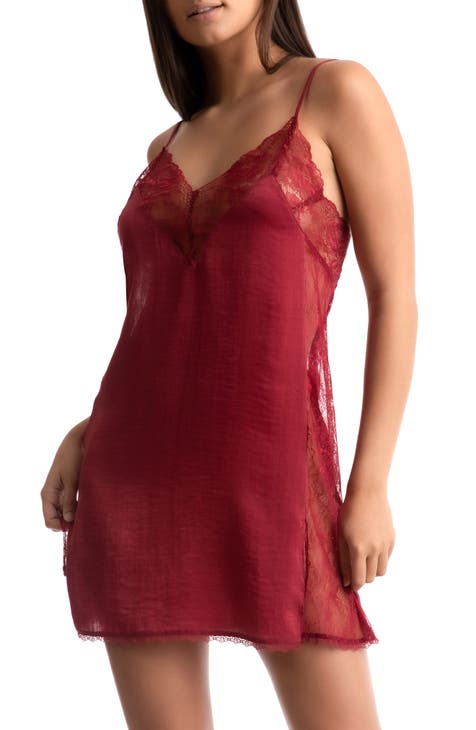 Red Women Sleepwear Satin Nightgown Mini Slip Chemise Wedding Night Dress US