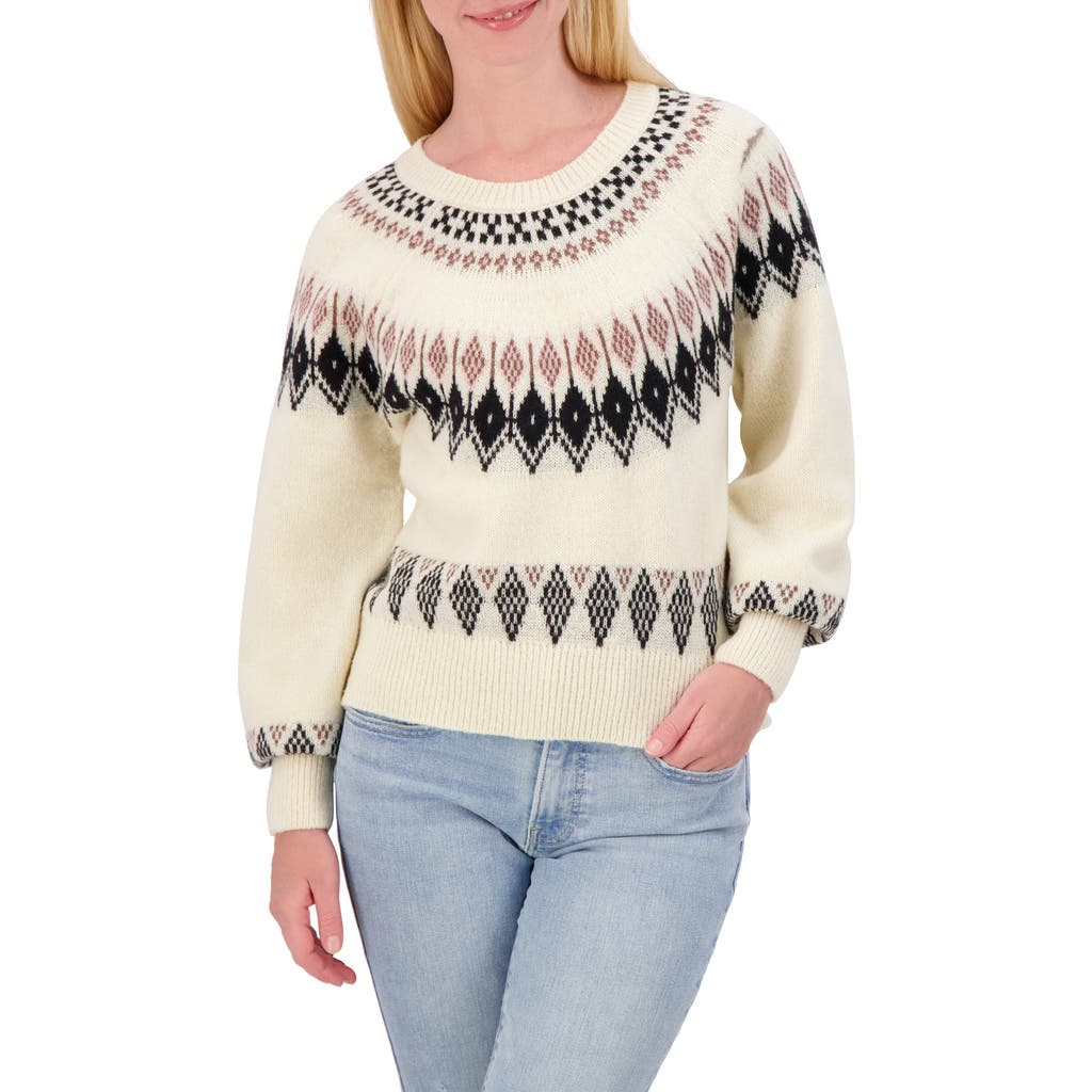 Lucky Brand Fair Isle Raglan Crew Sweater In Birch