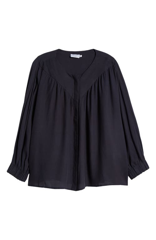 Shop Harshman Miku Long Sleeve Button-up Top In Navy