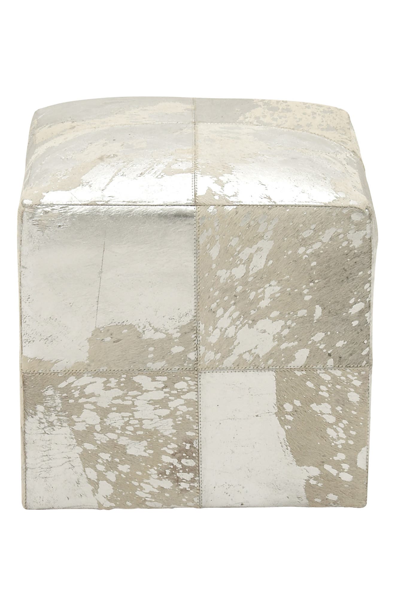 Willow Row Silver/white Leather Hide Ottoman