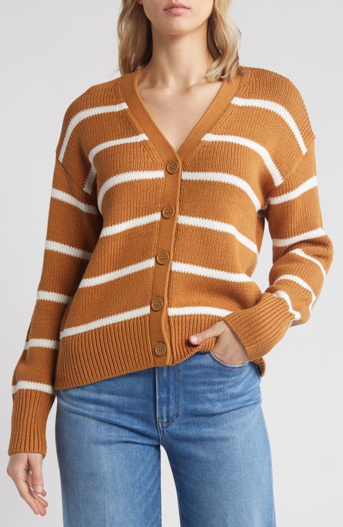 Shop Caslonr Caslon(r) Pima Cotton Cardigan In Tan Sugar- Ivory Cloud Stripe