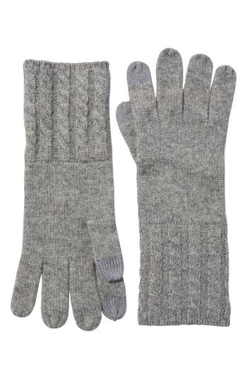 Amicale Cable Knit Cuff Cashmere Gloves In Gray