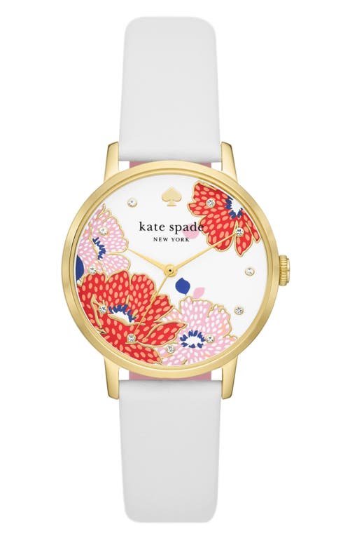 Kate Spade New York metro leather strap watch, 34mm in White at Nordstrom