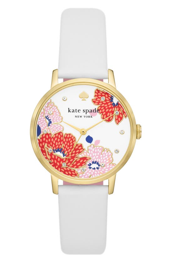 Shop Kate Spade Metro Leather Strap Watch, 34mm In White