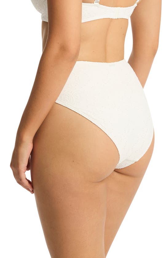 Sea Level Interlace Retro High Waist Bikini Bottoms In White