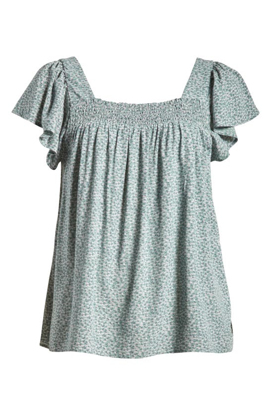 Shop Lucky Brand Smocked Flutter Sleeve Top In Green Bay Multi
