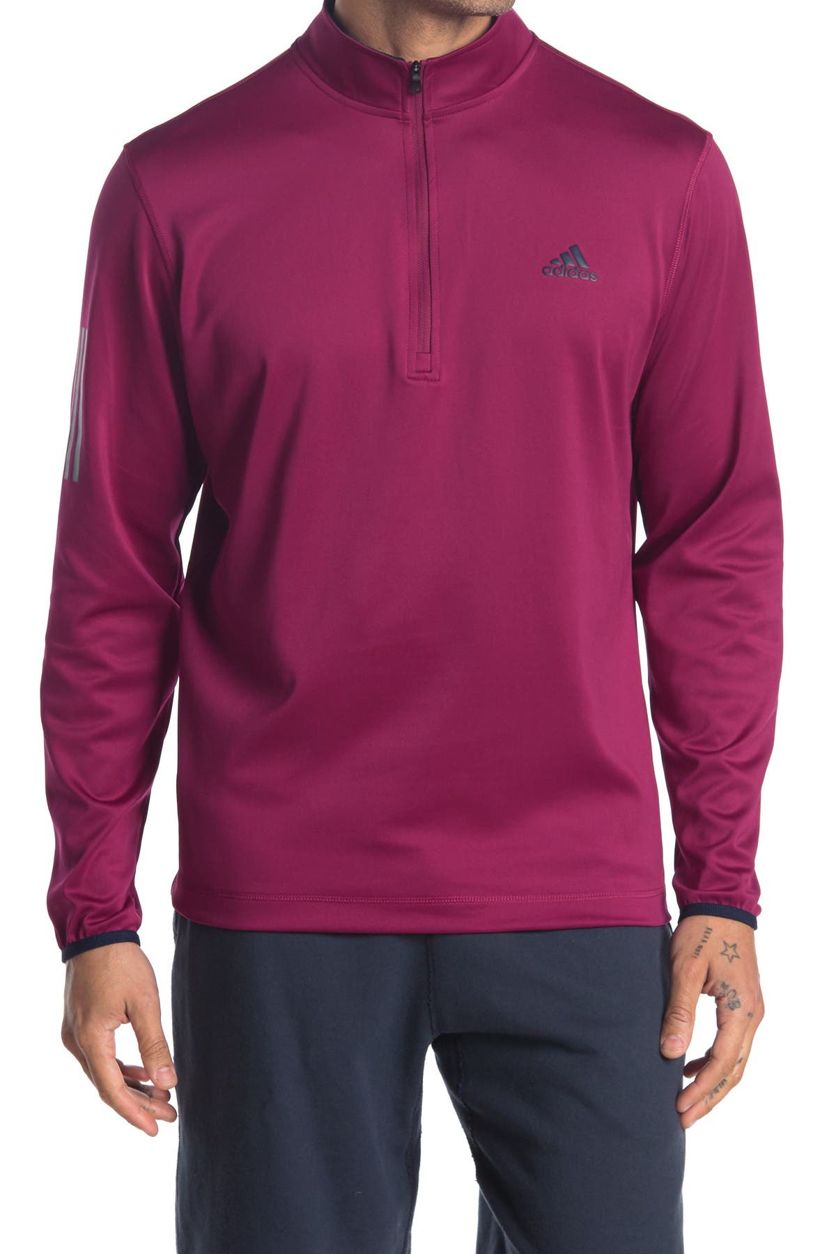 Adidas Golf 3 Stripes Midweight Layering Sweatshirt In Medium Pink5