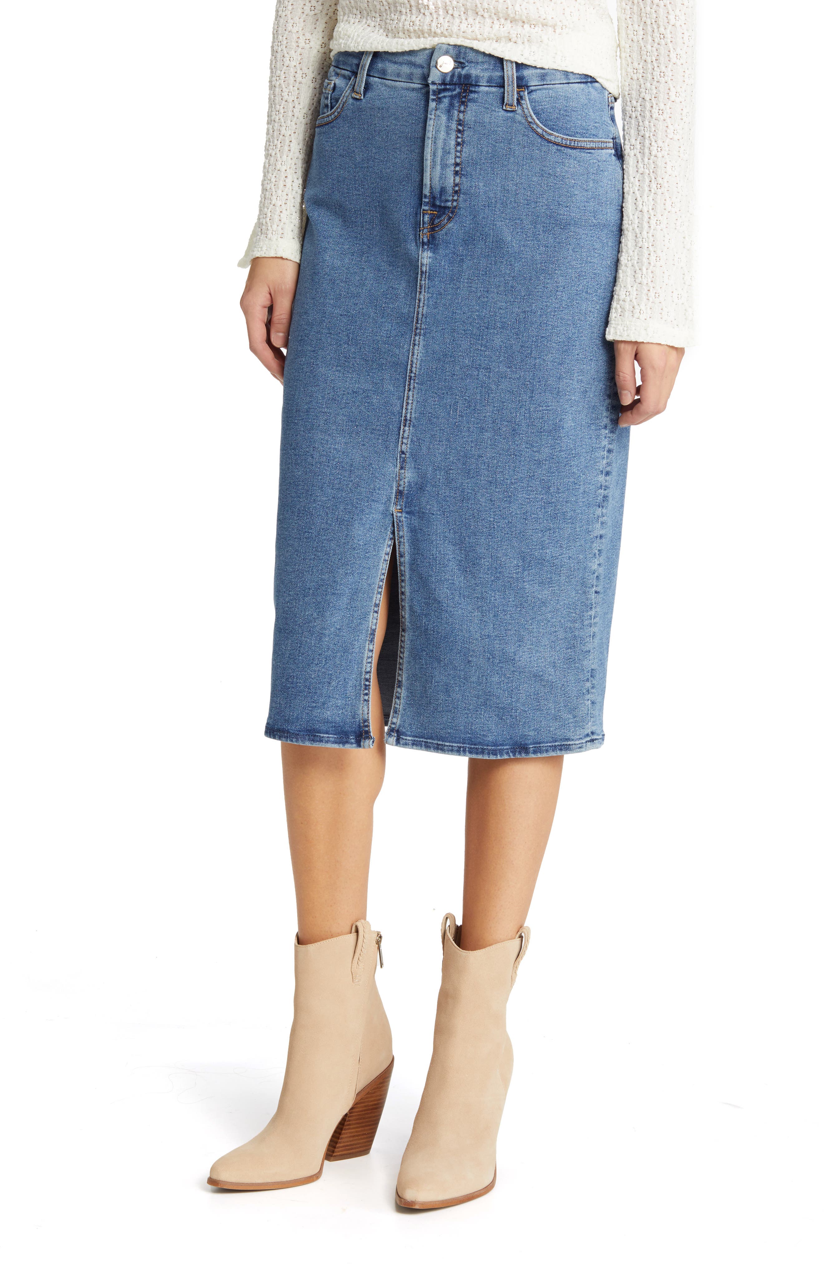 7 for all mankind denim pencil skirt