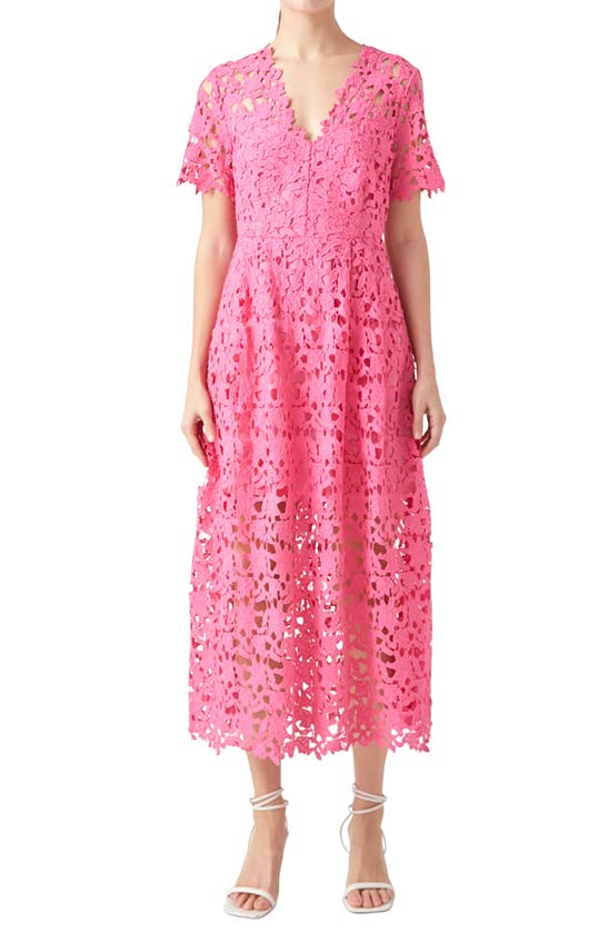 Shop Endless Rose Allover Lace Midi Dress In Pink