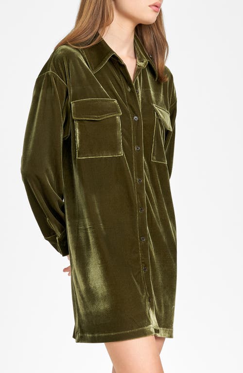 Shop Wayf Briella Long Sleeve Velvet Shirtdress In Olive