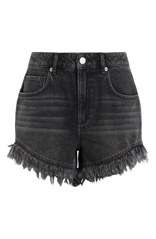 Shop Allsaints Astrid Frayed High Waist Denim Shorts In Washed Black