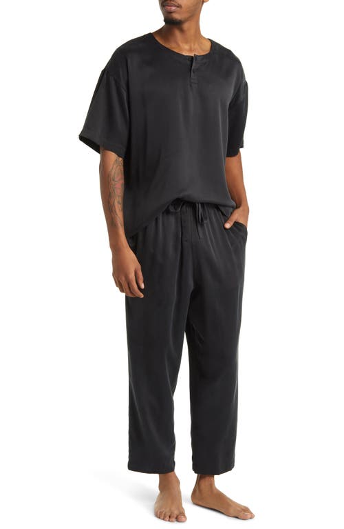Washable Silk Henley Pajamas in Immersed Black