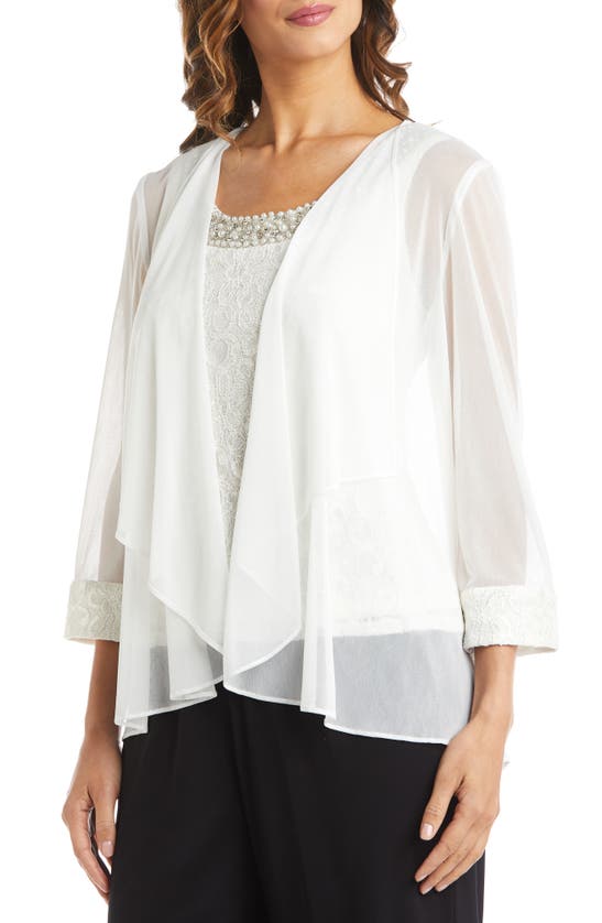 Nightway Beaded Tank & Chiffon Jacket In Ivory