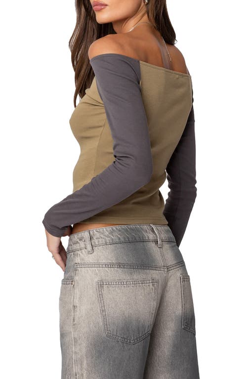 Edikted Contrast Off The Shoulder Top In Olive