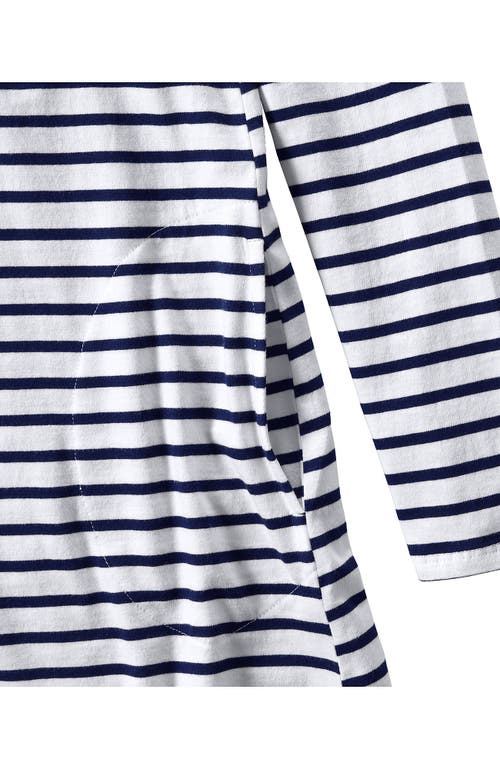 Shop Lands' End Plus Size Cotton Jersey Long Sleeve Hooded Swim Cover-up Dress In White/deep Sea Stripe