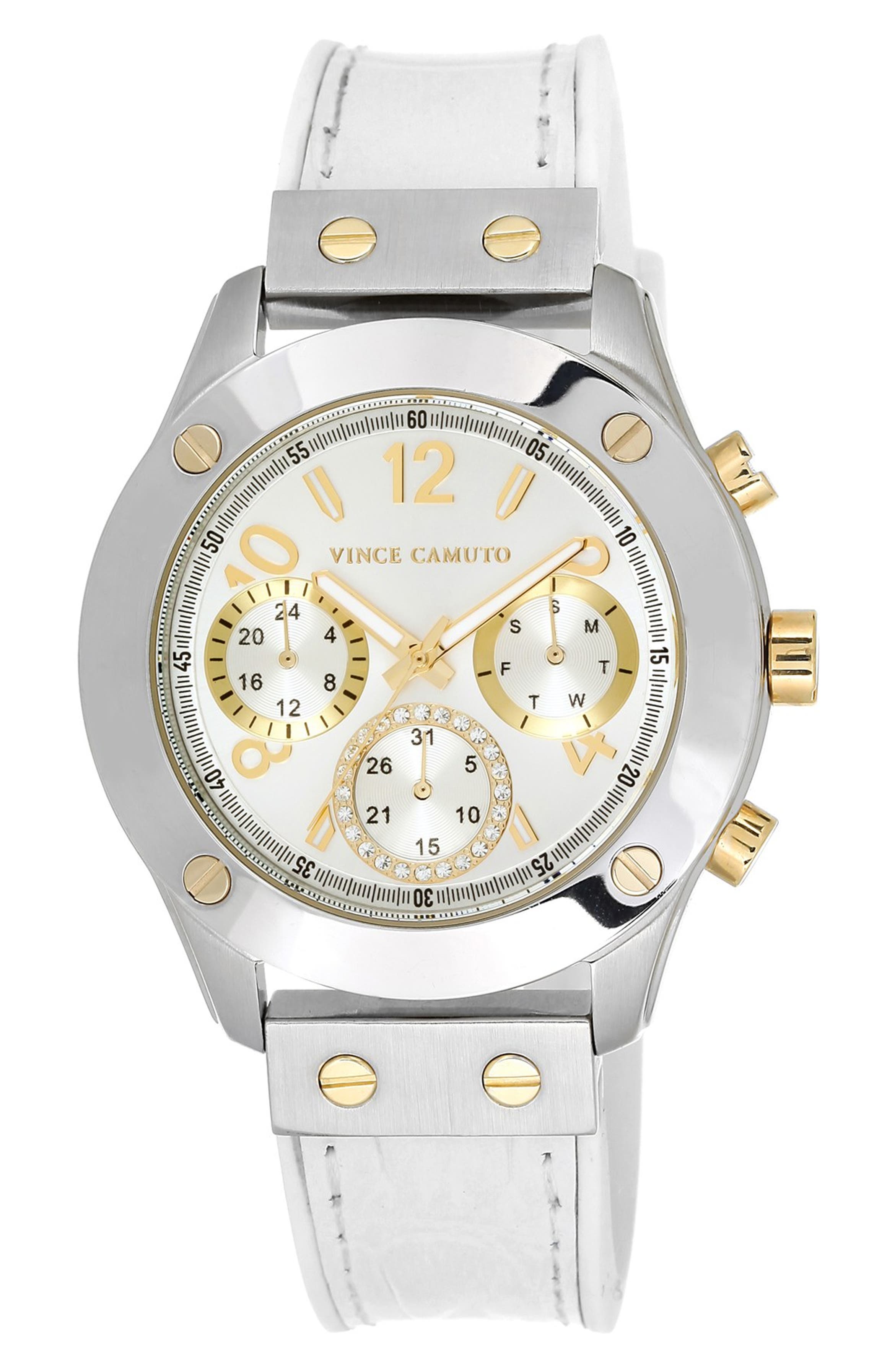 Vince Camuto Multifunction Leather Strap Watch, 42mm | Nordstrom