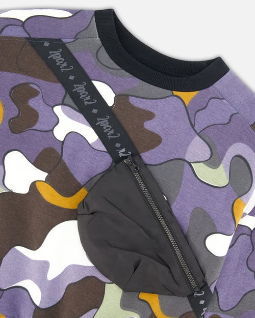 Shop Deux Par Deux Little Boy's Printed Camo Fleece Sweatshirt With Bag In Anthracite