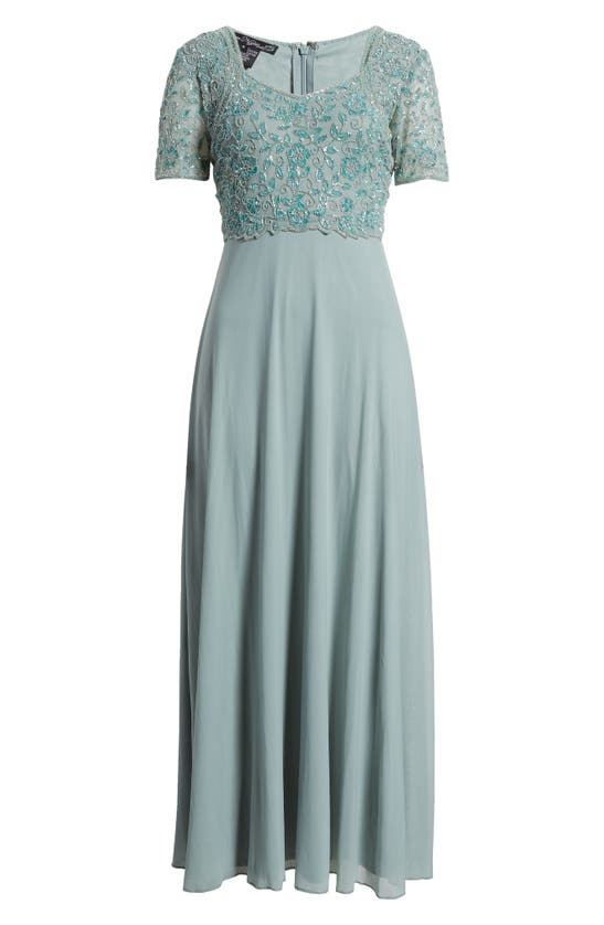 Shop Pisarro Nights Beaded Bodice A-line Gown In Sage