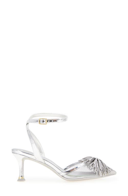 Kenneth Cole Umi Starburst Ankle Strap Pointed Toe Pump In Silver Mesh