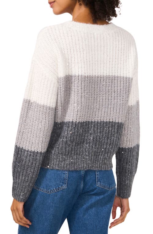 Shop Vince Camuto Sequin Colorblock Stripe Sweater In New Ivory