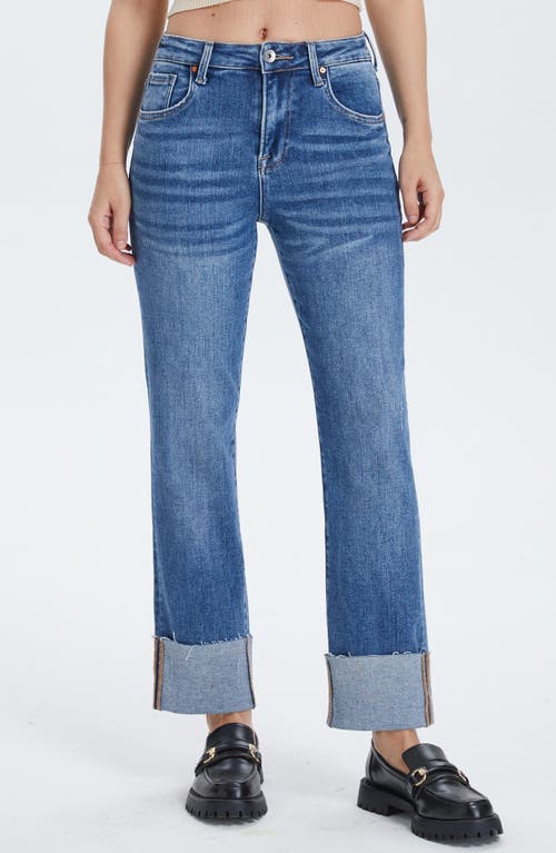 Shop Bayeas High Waist Cuffed Raw Hem Straight Leg Jeans In Surf Blue