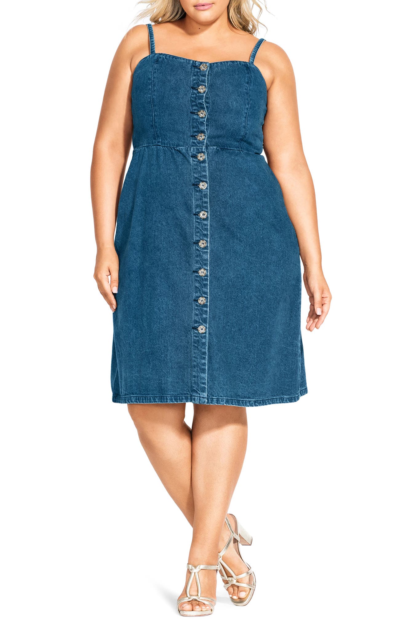 Plus Size City Chic Desire Cotton Denim Sundress, Blue