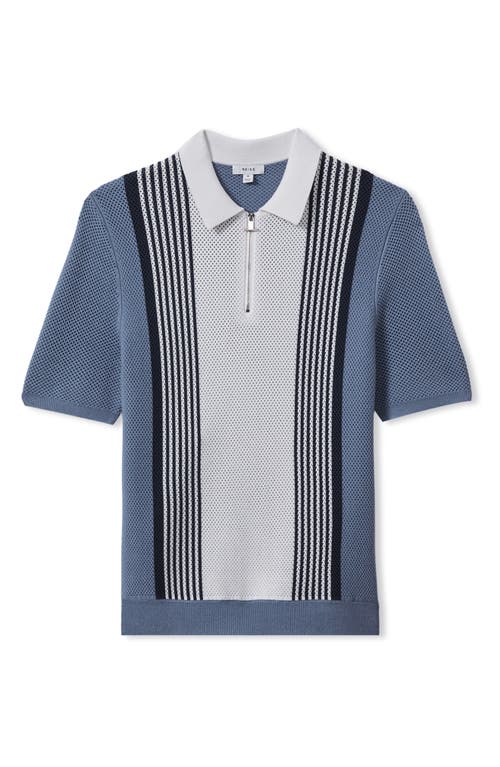 Shop Reiss Berlin Open Stitch Half Zip Polo Sweater In Blue/white