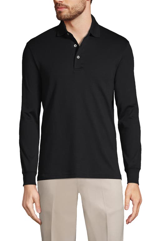 Shop Lands' End Long Sleeve Cotton Supima Polo Shirt In Black