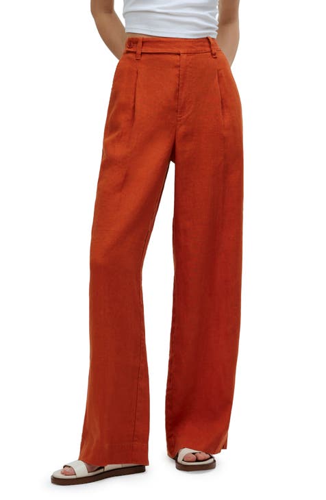 Jules Orange Multi Plaid High-Waisted Wide-Leg Pants