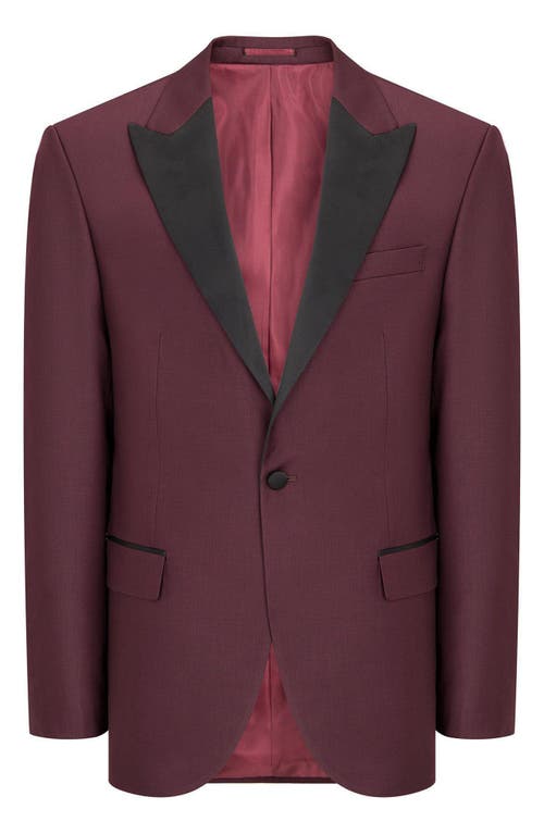 Ron Tomson Peak Lapel Two-tone Tuxedo Jacket In Burgundy