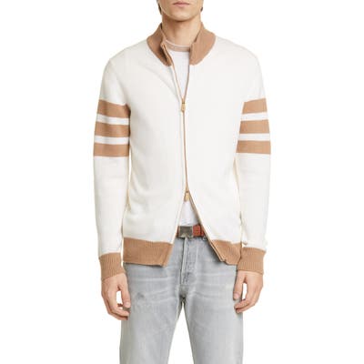 Eleventy Slim Fit Cashmere Zip Cardigan, White