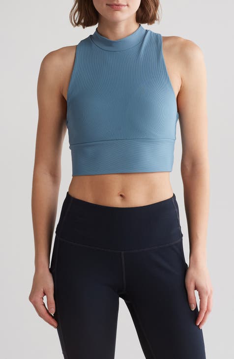 Kyodan Women's Ribbed Mock Neck Bra Top in Blue Blue X-Small at