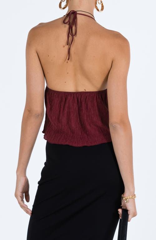 Shop Princess Polly Chantria Split Tie Front Halter Top In Burgundy