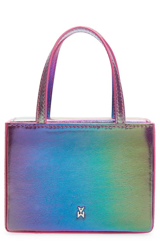 Amina Muaddi Super Amini Gilda Mini Crystal-embellished Iridescent Leather Tote In Pink