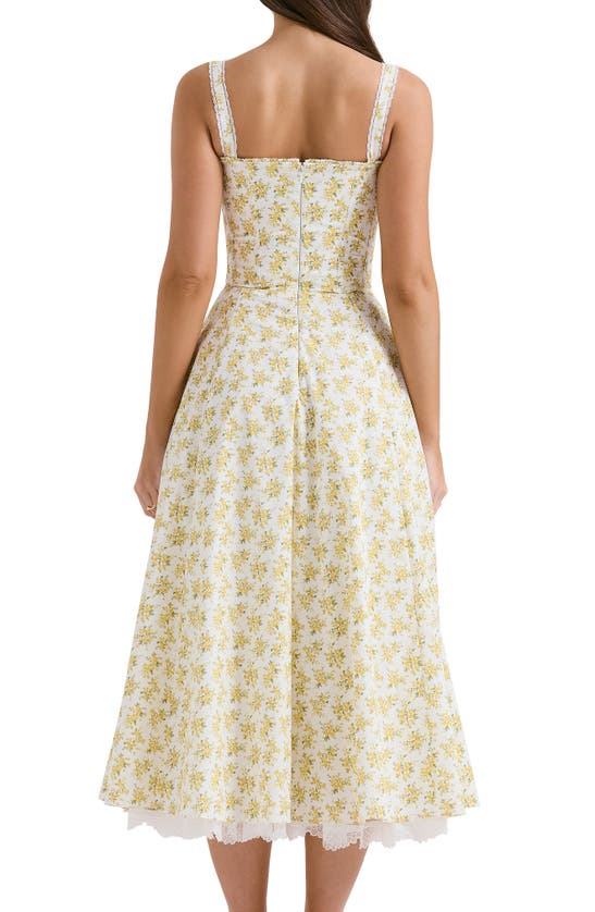 Shop House Of Cb Rosalee Floral Stretch Cotton Petticoat Dress In Yellow Floral Print
