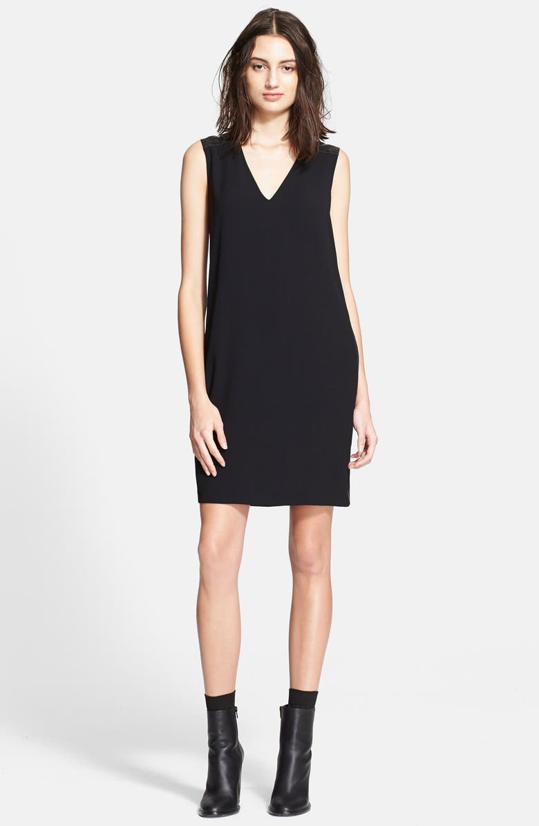 Vince Leather Trim V-Neck Shift Dress | Nordstrom