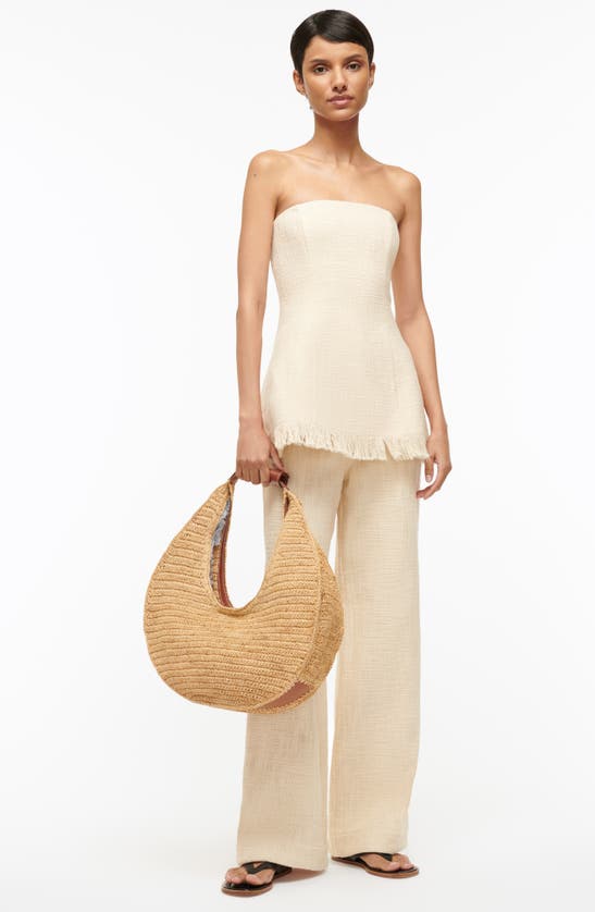 Shop Staud Strapless Cotton Tweed Top In Ivory