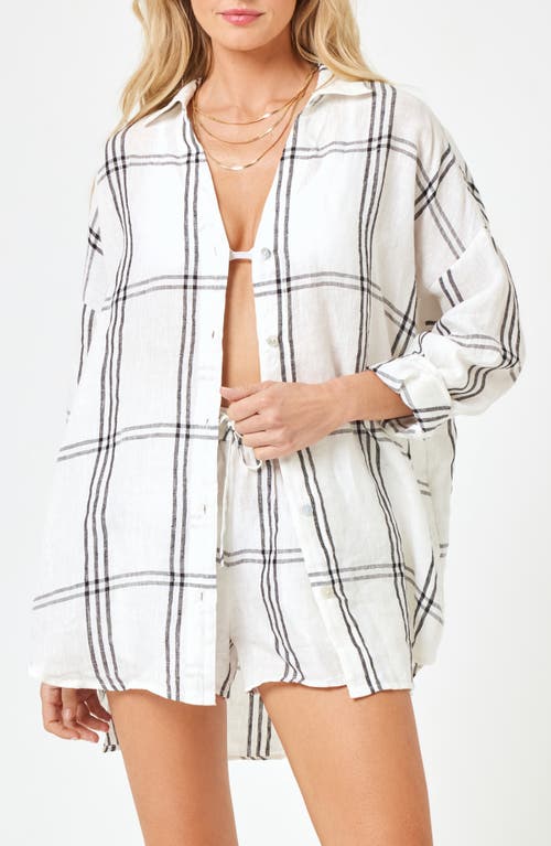 LSPACE Rio Linen Cover-Up Tunic Late Mornings Plaid at Nordstrom,