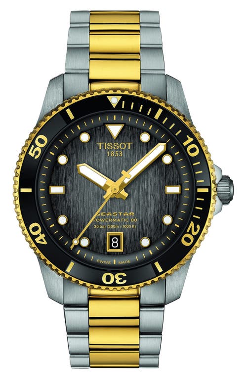 Shop Tissot Tisso Seastar 1000 Powermatic 80 Bracelet Watch, 40mm In Black/yellow Gold/silver