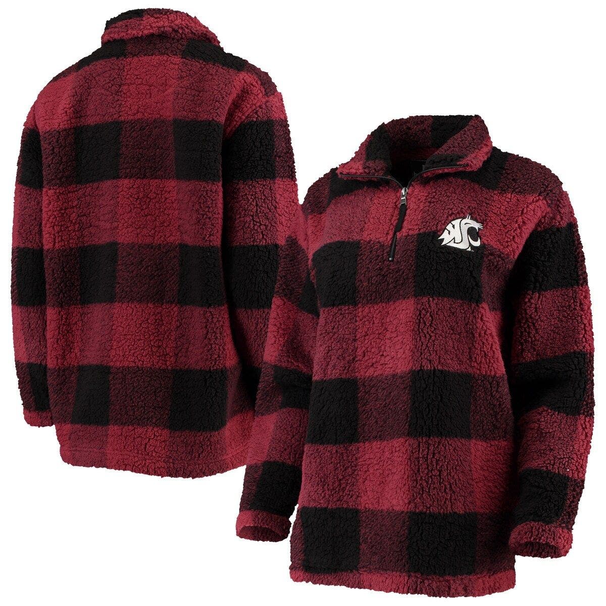 womens red plaid fleece jacket