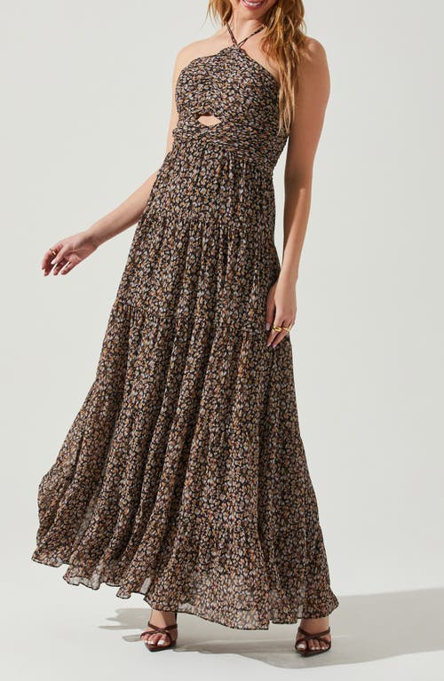 Shop Astr The Label Madeline Tiered Cutout Maxi Dress In Black Brown Abstract