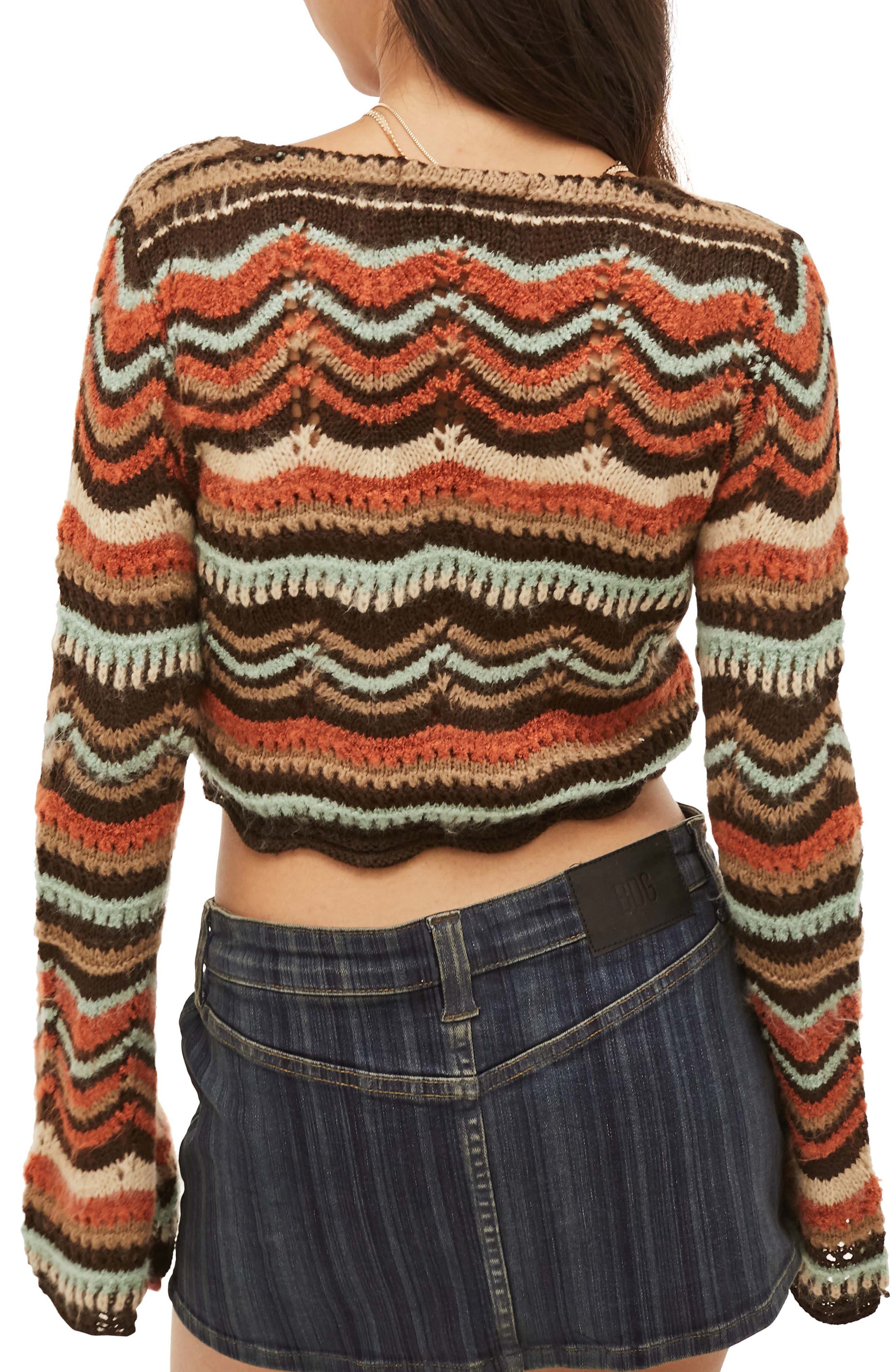 Bdg Urban Outfitters Crochet Lace-Up Crop Cardigan in Brown at Nordstrom, Size Large