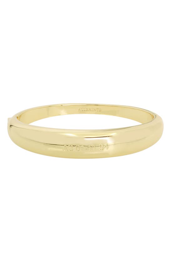 Shop Allsaints Logo Hinged Bangle Bracelet In Gold