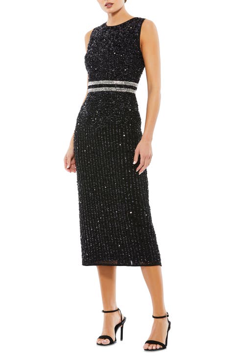 Sequin Sleeveless Sheath Midi Cocktail Dress