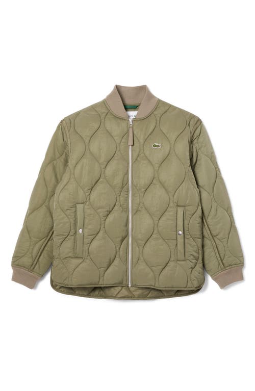 Lacoste Water Repellent Quilted Bomber Jacket In Khaki